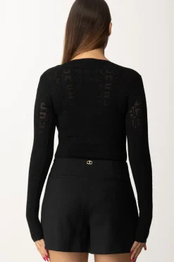 Elisabetta Franchi Body In Punto Rete con Pattern LogoNERO