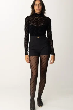 Elisabetta Franchi Body In Tulle con Stampa FlockNERO