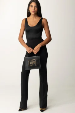 Elisabetta Franchi Body In Lycra con Bande LogateNERO