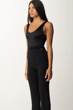 Elisabetta Franchi Body In Lycra con Bande LogateNERO