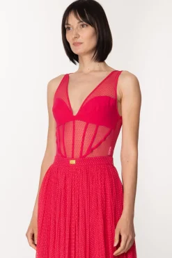 Elisabetta Franchi Body In Tulle Effetto BustierFUXIA
