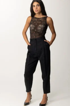 Elisabetta Franchi Body In Tulle Smanicato con LetteringNERO