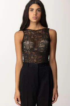 Elisabetta Franchi Body In Tulle Smanicato con LetteringNERO