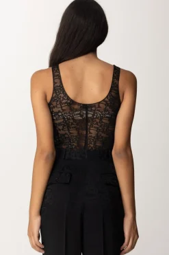Elisabetta Franchi Body In Tulle Smanicato con LetteringNERO