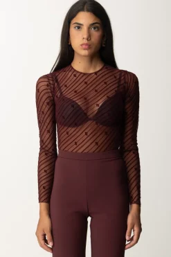 Elisabetta Franchi Body In Tulle Stampa FlockROUGE NOIR