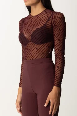 Elisabetta Franchi Body In Tulle Stampa FlockROUGE NOIR