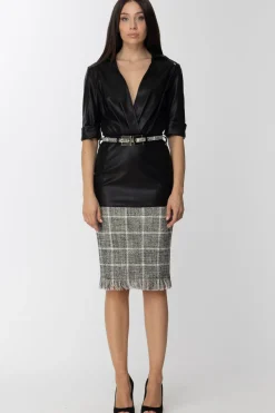 Elisabetta Franchi Bodyin Ecopelle con Scollo a IncrocioNERO