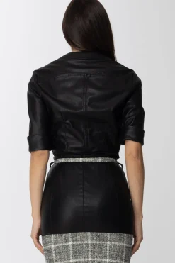 Elisabetta Franchi Bodyin Ecopelle con Scollo a IncrocioNERO