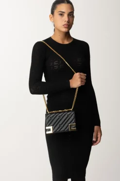 Elisabetta Franchi Borsa Trapuntata Media con LoghiNERO