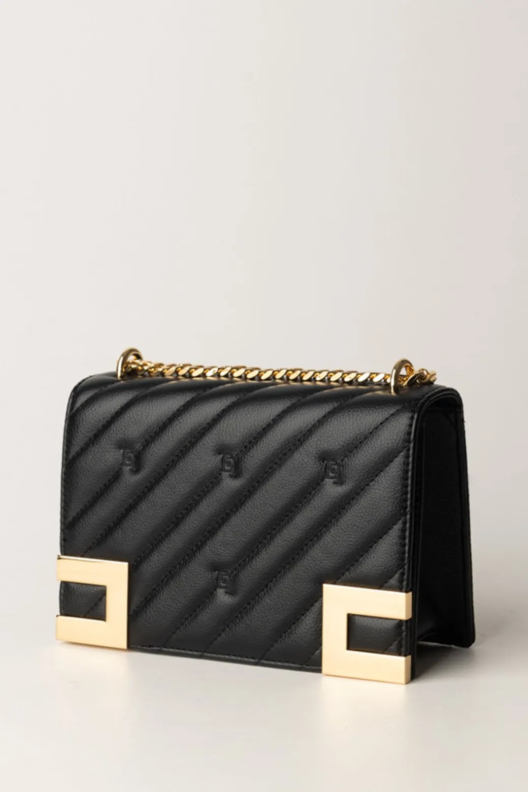 Elisabetta Franchi Borsa Trapuntata Media con LoghiNERO