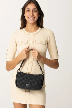 Elisabetta Franchi Borsa a Spalla Piccola In Raso RicamatoNERO