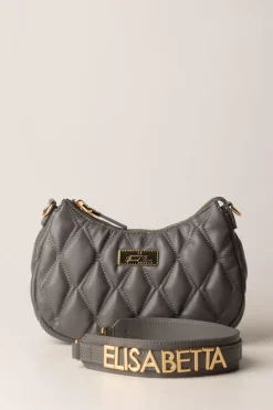 Elisabetta Franchi Borsa Hobo In Tessuto Embossed con LetteringSTEEL