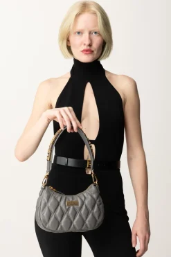 Elisabetta Franchi Borsa Hobo In Tessuto Embossed con LetteringSTEEL