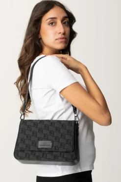 Elisabetta Franchi Borsa a Spalla Media In Raso RicamatoNERO