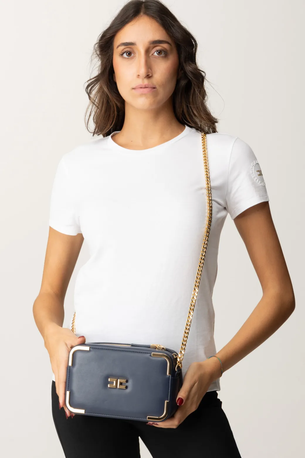 Elisabetta Franchi Borsa a Tracolla con Dettagli In MetalloNAVY