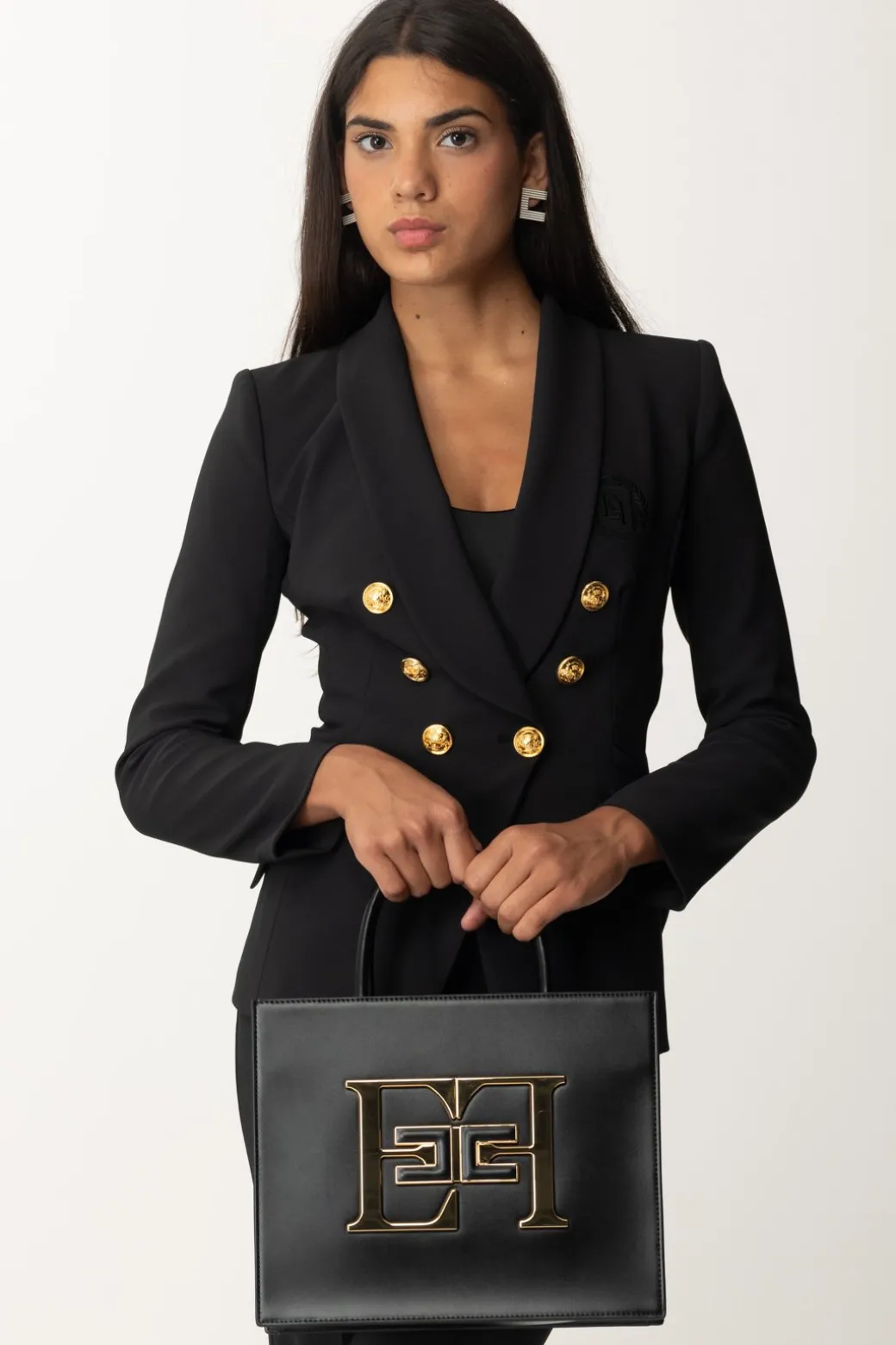 Elisabetta Franchi Borsa a Mano Media con LogoNERO