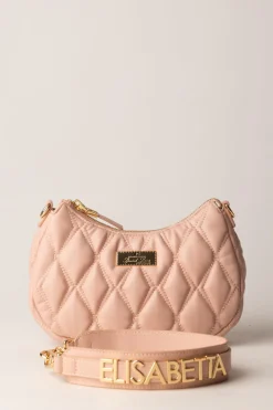 Elisabetta Franchi Borsa Hobo In Tessuto Embossed con LetteringCARNE