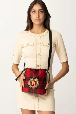 Elisabetta Franchi Borsa a Secchiello In Lana TartanRED PASSION/NERO