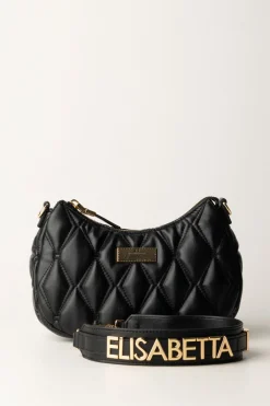 Elisabetta Franchi Borsa Hobo In Tessuto Embossed con LetteringNERO