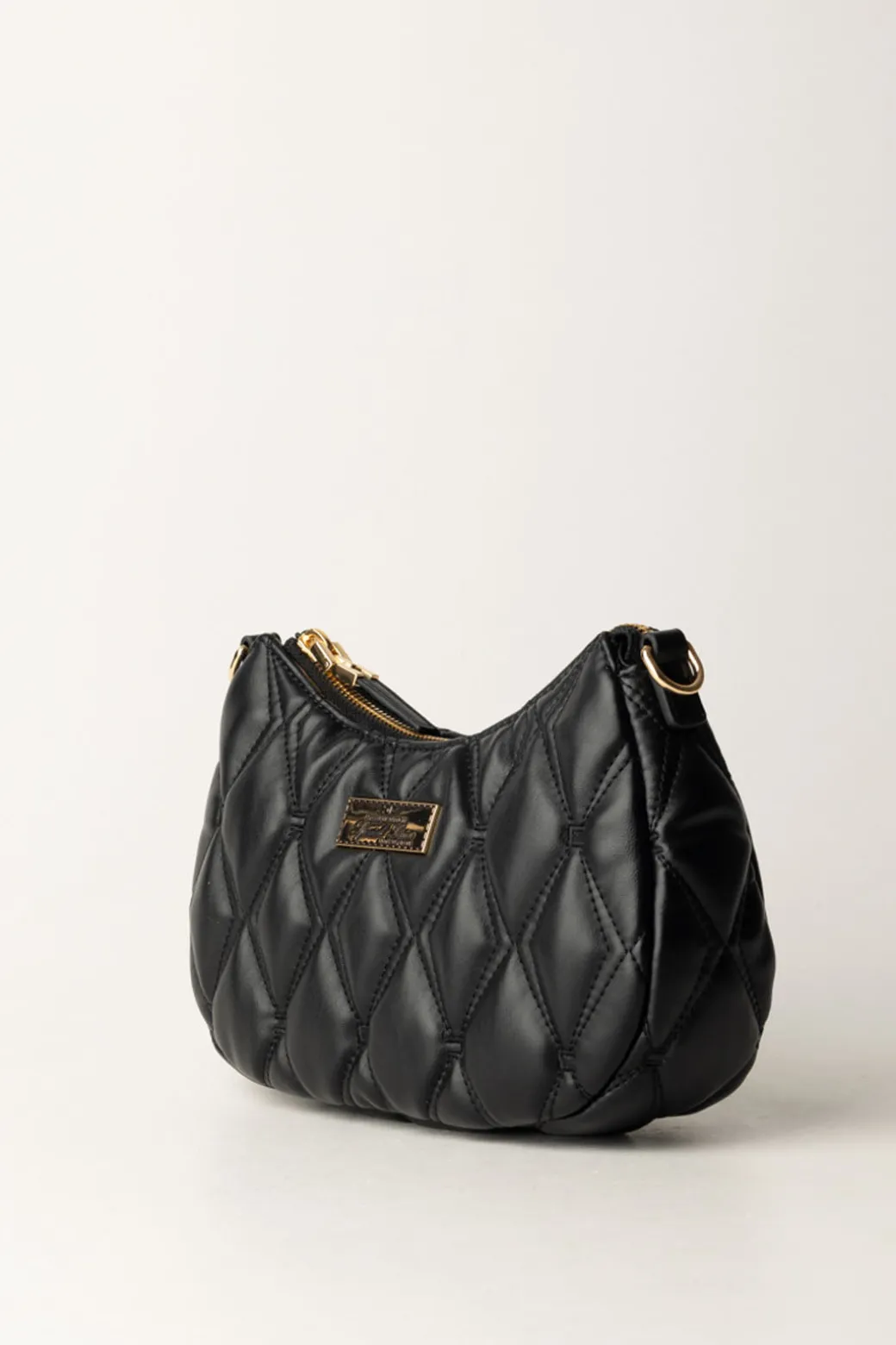 Elisabetta Franchi Borsa Hobo In Tessuto Embossed con LetteringNERO