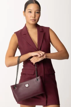 Elisabetta Franchi Borsa a Tracolla con Scudetto In Metallo SilverROUGE NOIR