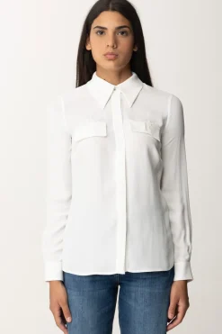 Elisabetta Franchi Camicia In Georgette con Tasche RicamateAVORIO