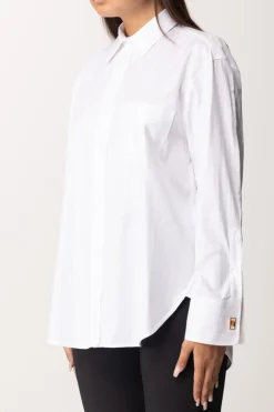 Elisabetta Franchi Camicia In Popeline Rigato con GemelliBIANCO