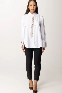 Elisabetta Franchi Camicia In Popeline Rigato con GemelliBIANCO
