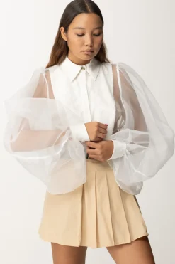 Elisabetta Franchi Camicia a Body In Organza con PlastronAVORIO