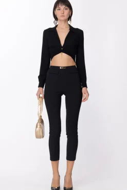 Elisabetta Franchi Camicia Crop con Piercing e NappaNERO