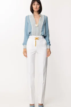 Elisabetta Franchi Camicia con Plastron e Polsi In PizzoCARTA DA ZUCCHERO/BURRO