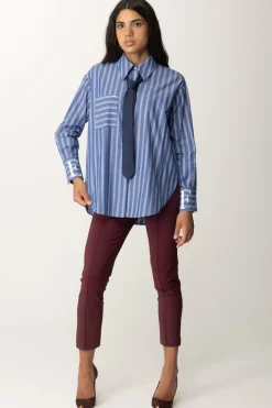 Elisabetta Franchi Camicia In Popeline a RigheNAVY/BIANCO