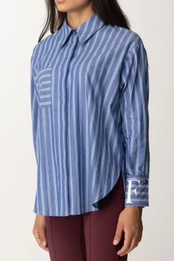 Elisabetta Franchi Camicia In Popeline a RigheNAVY/BIANCO