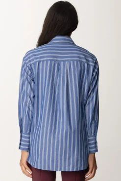 Elisabetta Franchi Camicia In Popeline a RigheNAVY/BIANCO