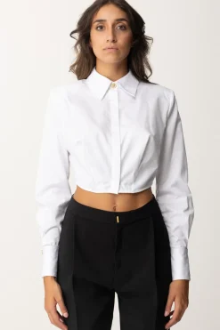 Elisabetta Franchi Camicia Crop con Fondo AsimmetricoBIANCO
