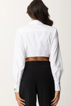 Elisabetta Franchi Camicia Crop con Fondo AsimmetricoBIANCO