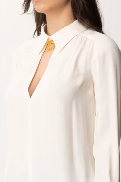 Elisabetta Franchi Camicia con Accessorio Al Collo e Scollo Sul RetroBURRO