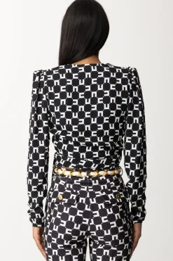 Elisabetta Franchi Camicia Crop Stampa Logo con NodoNERO/BURRO