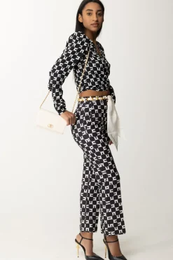 Elisabetta Franchi Camicia Crop Stampa Logo con NodoNERO/BURRO