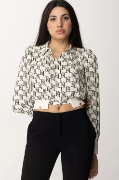 Elisabetta Franchi Camicia Crop con Stampa LogoBURRO/NERO