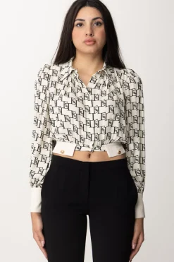 Elisabetta Franchi Camicia Crop con Stampa LogoBURRO/NERO