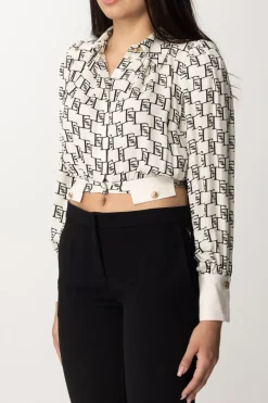 Elisabetta Franchi Camicia Crop con Stampa LogoBURRO/NERO