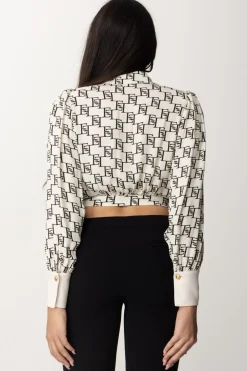 Elisabetta Franchi Camicia Crop con Stampa LogoBURRO/NERO