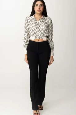 Elisabetta Franchi Camicia Crop con Stampa LogoBURRO/NERO