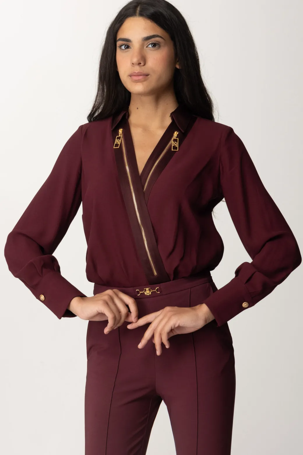 Elisabetta Franchi Camicia Body a Incrocio con ZipROUGE NOIR