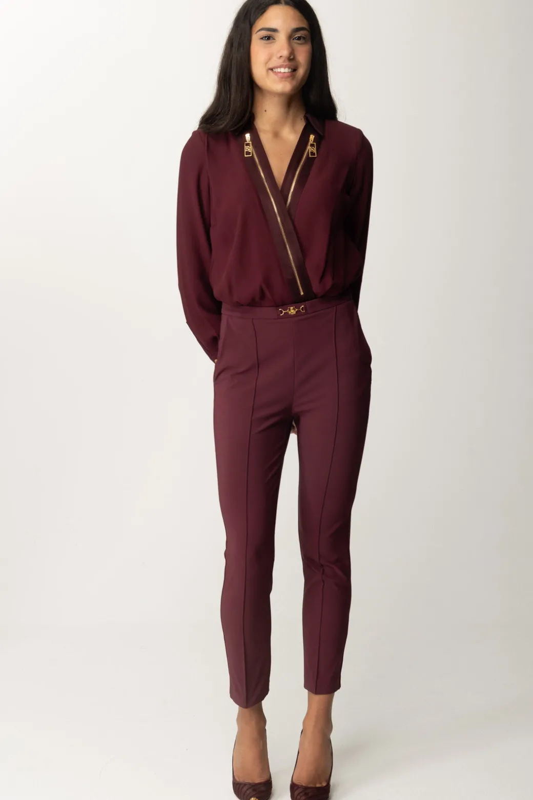 Elisabetta Franchi Camicia Body a Incrocio con ZipROUGE NOIR