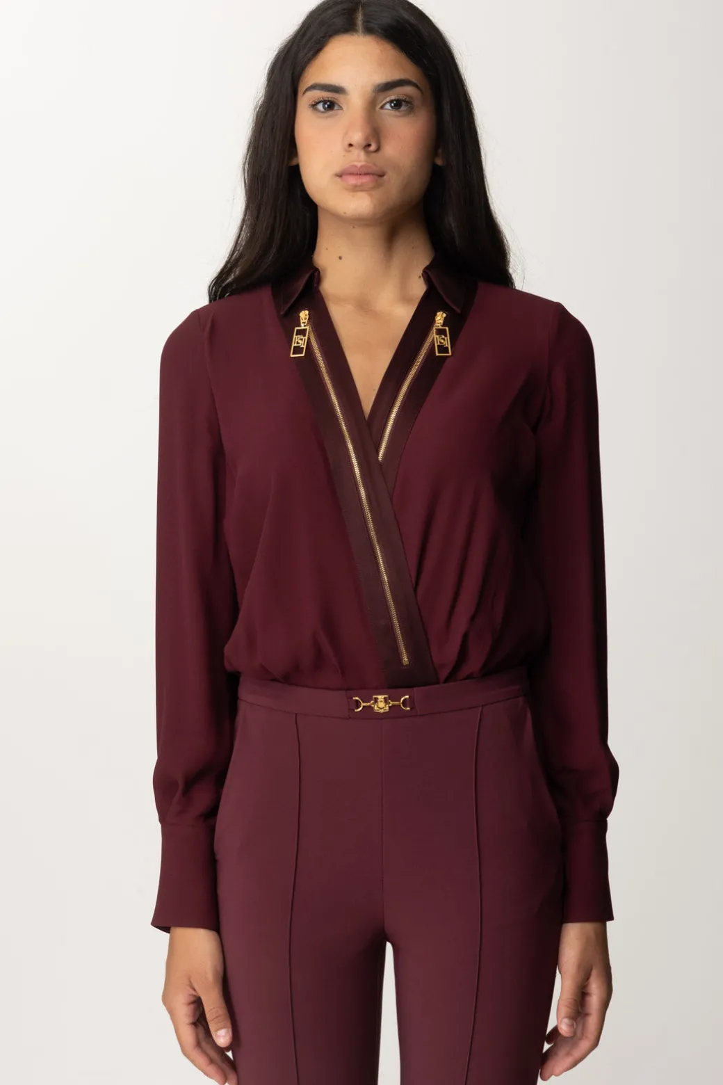 Elisabetta Franchi Camicia Body a Incrocio con ZipROUGE NOIR