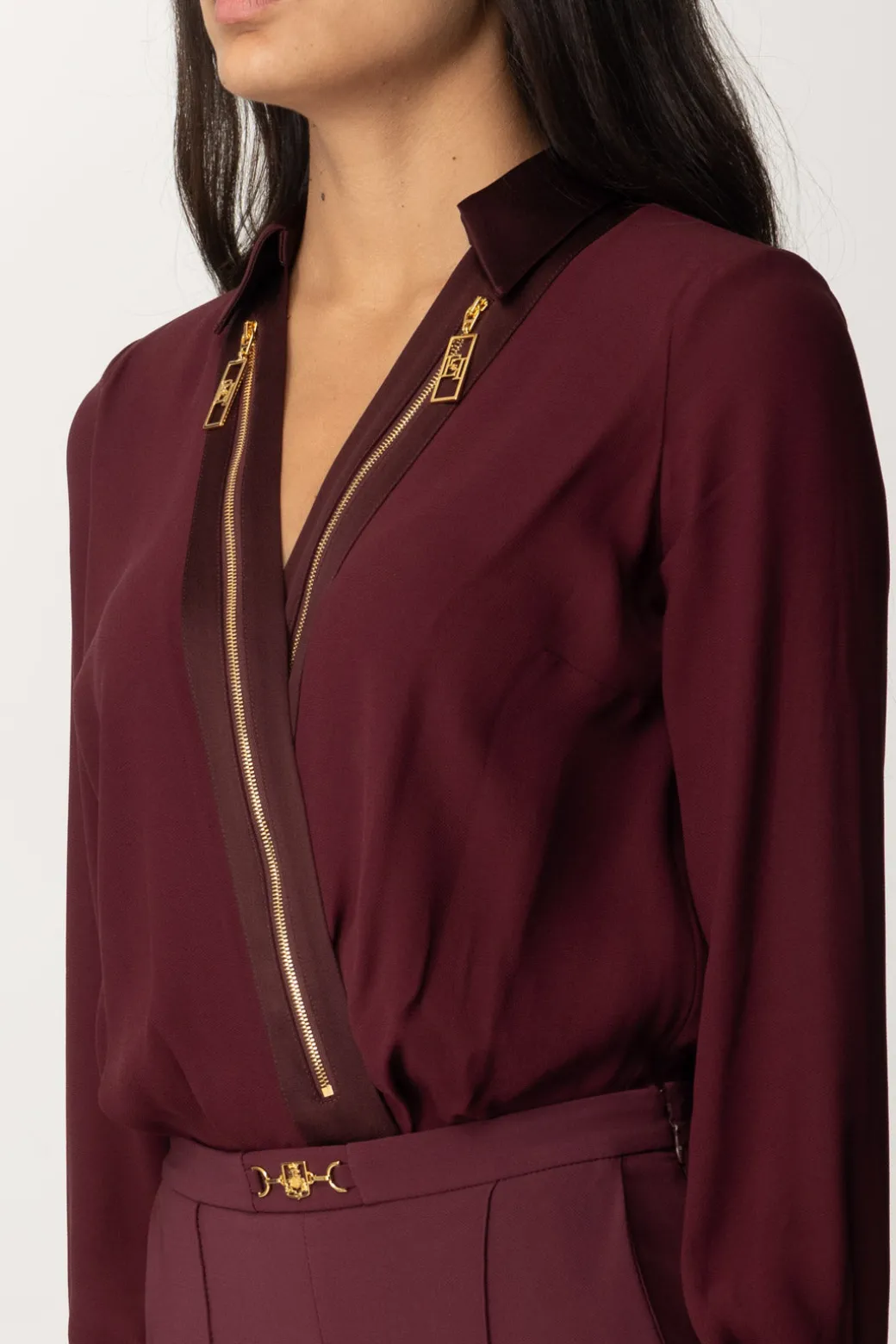 Elisabetta Franchi Camicia Body a Incrocio con ZipROUGE NOIR