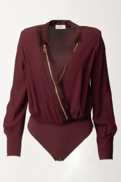 Elisabetta Franchi Camicia Body a Incrocio con ZipROUGE NOIR