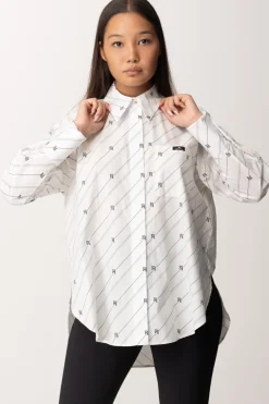 Elisabetta Franchi Camicia con Stampa Righe e LogoBIANCO/NERO